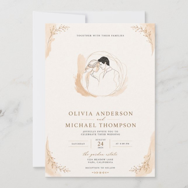 Modern Line Art Couple Invite (Front)