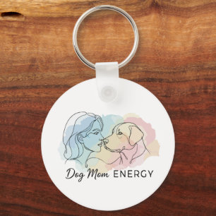 Modern Line Art Dog Mom Energy Watercolor Keychain
