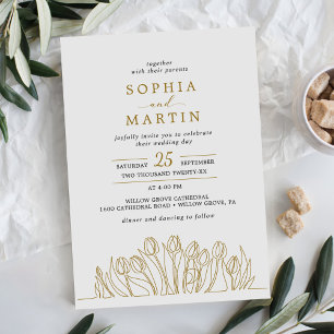 Modern Line Art Floral Wedding Invitation