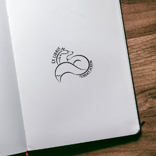 Modern Line Art Fox Library Ex Libris Book  Rubber Stamp