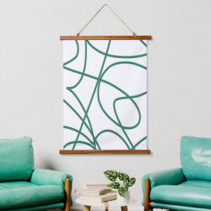 Modern Line Art: Green on White Hanging Tapestry