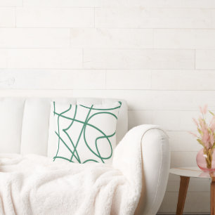 Modern Line Art: Green on White Throw Pillow