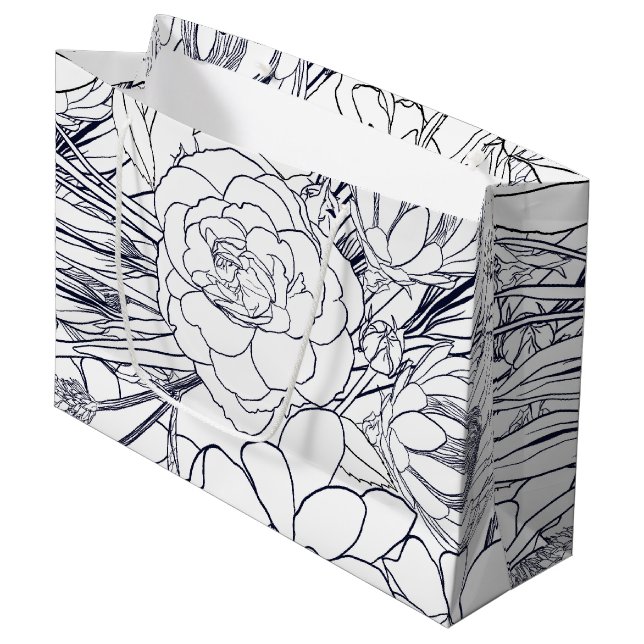 Modern Line Art Hand Drawn Floral Girly Design Large Gift Bag (Front Angled)