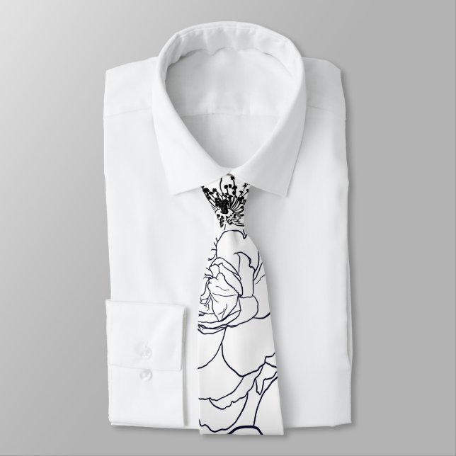Modern Line Art Hand Drawn Floral Girly Design Tie (Tied)
