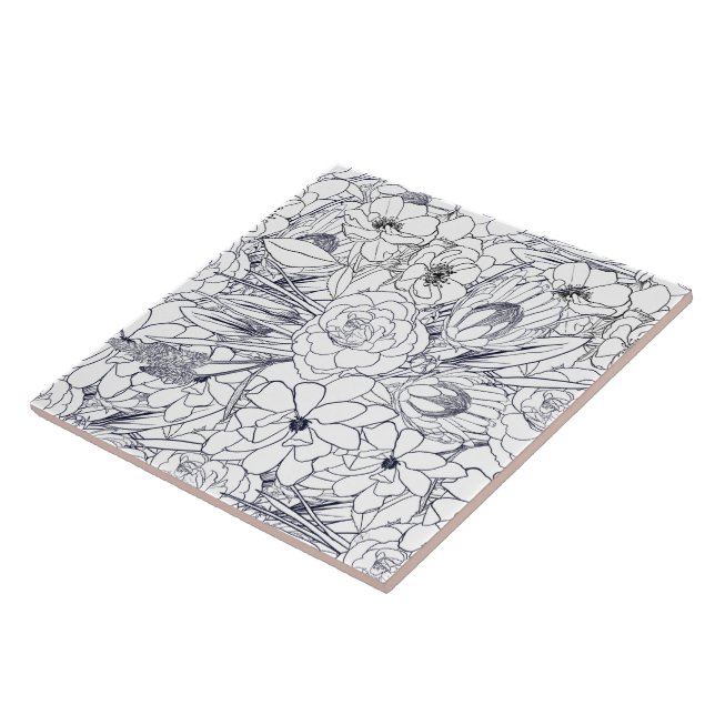 Modern Line Art Hand Drawn Floral Girly Design Tile (Side)