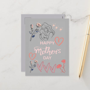 Modern Line Art Mother and Baby Happy Mother's Day Holiday Postcard