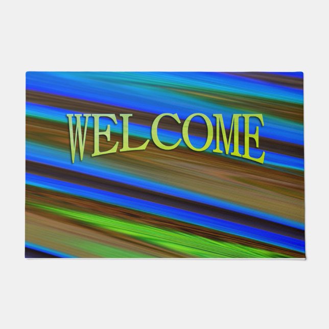 Modern Line Art Peacock Feather Colours Doormat (Front)