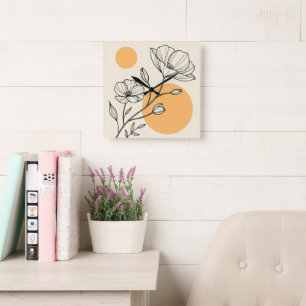 Modern Line Art Wall Clock Boho Floral