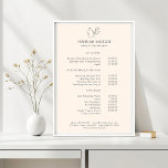Modern, Line Art, Woman, Leafy, Salon, Pricelist<br><div class="desc">Modern,  Line Art,  Woman,  Leafy,  Salon,  White Pricelist Poster.</div>