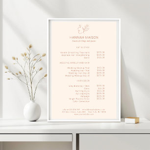 Modern, Line Art, Woman, Leafy, Salon, Pricelist Poster