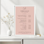 Modern, Line Art, Woman, Leafy, Salon, Pricelist Poster<br><div class="desc">Modern,  Line Art,  Woman,  Leafy,  Salon,  White Pricelist Poster.</div>