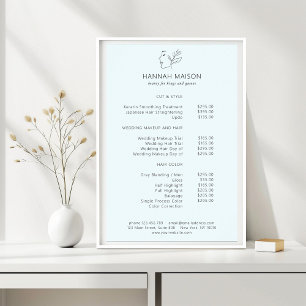 Modern, Line Art, Woman, Leafy, Salon, Pricelist Poster