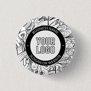 Modern Line Artwork & Your Logo w/Editable Text 1 Inch Round Button