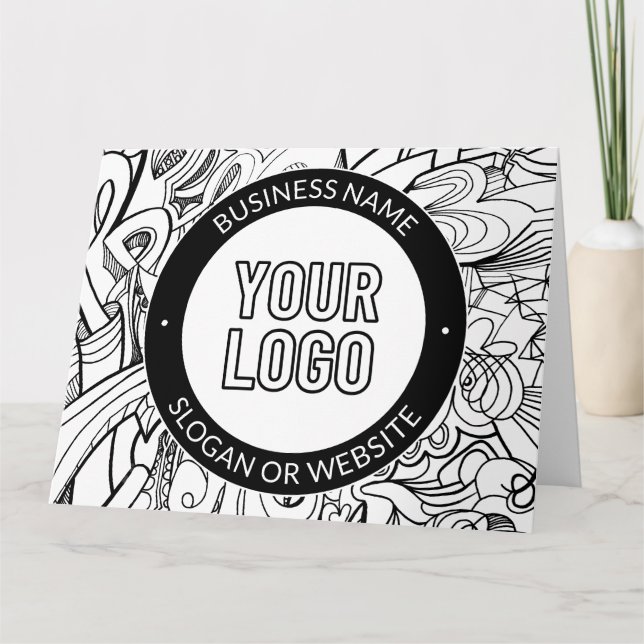 Modern Line Artwork & Your Logo w/Editable Text Card (Front)