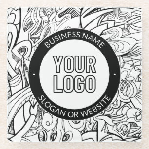 Modern Line Artwork & Your Logo w/Editable Text Glass Coaster