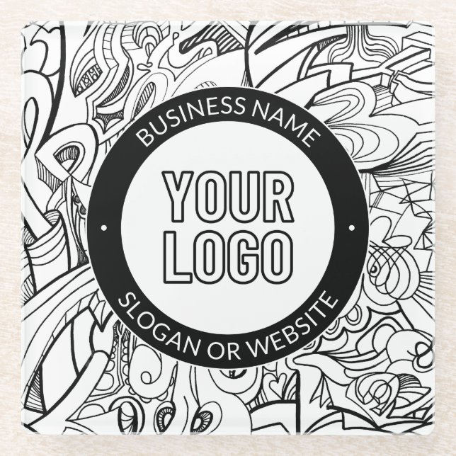Modern Line Artwork & Your Logo w/Editable Text Glass Coaster (Front)