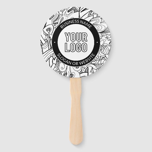 Modern Line Artwork & Your Logo w/Editable Text Hand Fan (Front)