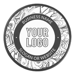 Modern Line Artwork & Your Logo w/Editable Text Hockey Puck