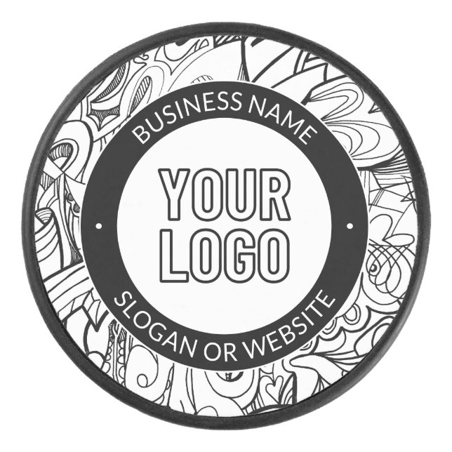 Modern Line Artwork & Your Logo w/Editable Text Hockey Puck (Front)