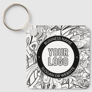 Modern Line Artwork & Your Logo w/Editable Text Keychain