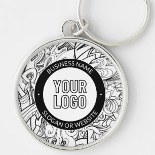Modern Line Artwork & Your Logo w/Editable Text Keychain