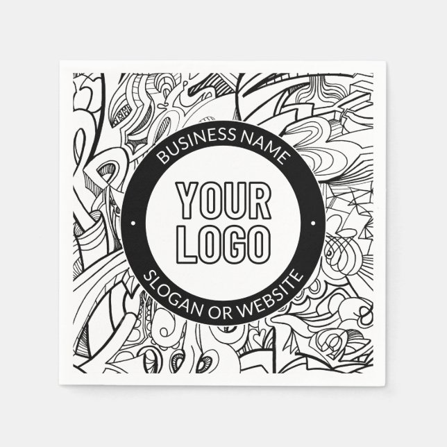 Modern Line Artwork & Your Logo w/Editable Text Napkin (Front)