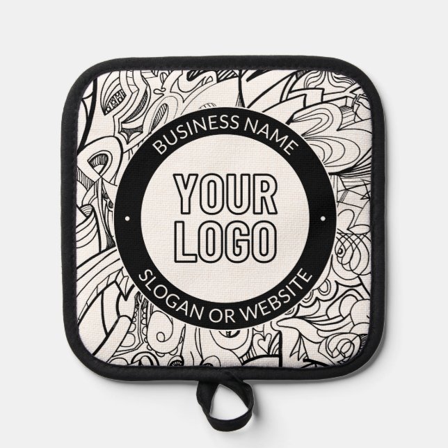 Modern Line Artwork & Your Logo w/Editable Text Pot Holder (Front)
