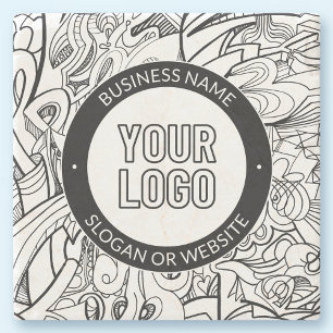 Modern Line Artwork & Your Logo w/Editable Text Stone Coaster