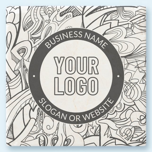 Modern Line Artwork & Your Logo w/Editable Text Stone Coaster (Creator Uploaded)