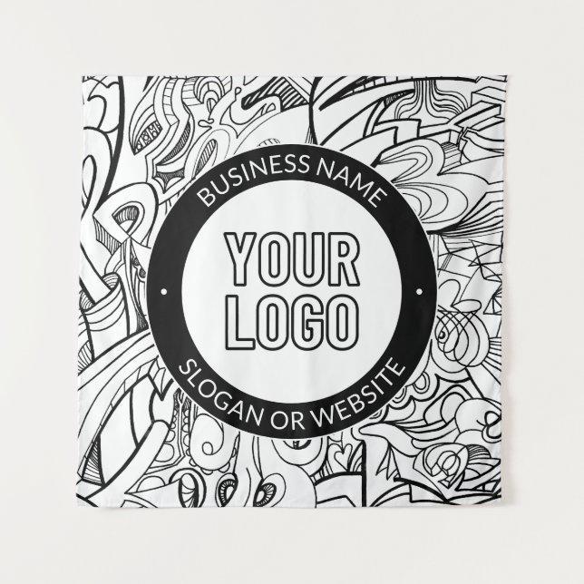 Modern Line Artwork & Your Logo w/Editable Text Tapestry (Front)