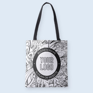 Modern Line Artwork & Your Logo w/Editable Text Tote Bag