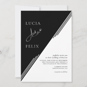 Modern Line Chic Black & White Photo Wedding Invitation
