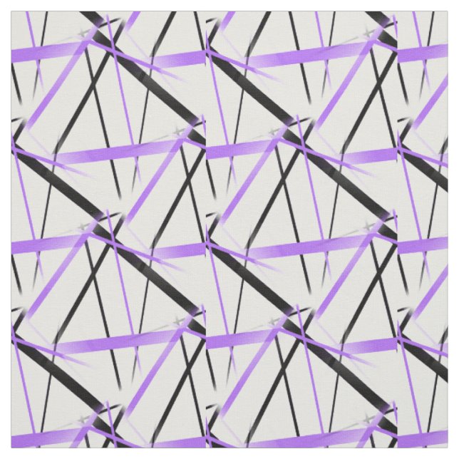 Modern Line Cool Geometry White Black Blue-Lilac Fabric (Swatch)