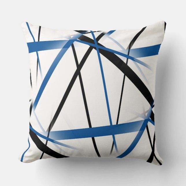 Modern Line Cool Geometry White Black Blue Throw Pillow (Front)