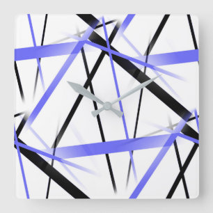 Modern Line Cool Geometry White Black Mid-Blue Square Wall Clock