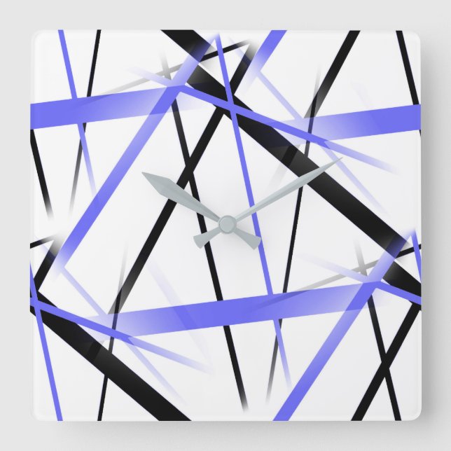 Modern Line Cool Geometry White Black Mid-Blue Square Wall Clock (Front)