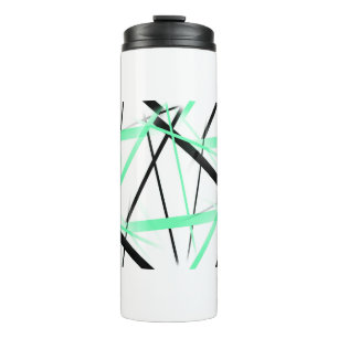 Modern Line Cool Geometry White Black Pastel-Green Thermal Tumbler