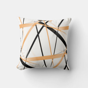Modern Line Cool Geometry White Black Tangerine-Or Throw Pillow