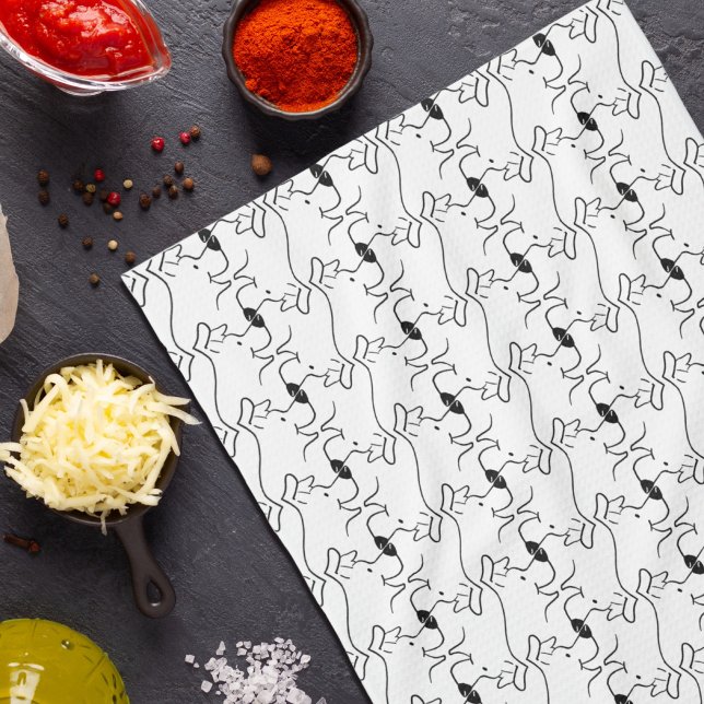 Modern Line Drawing Dog Black White Kitchen Towels (Creator Uploaded)