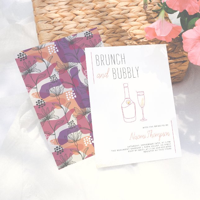 Modern Line Drawing Gold Champagne Brunch & Bubbly Invitation (Creator Uploaded)