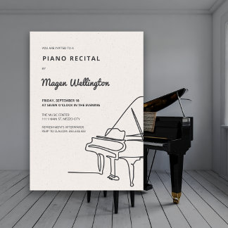 Modern Line Drawing Grand Piano Recital Invitation
