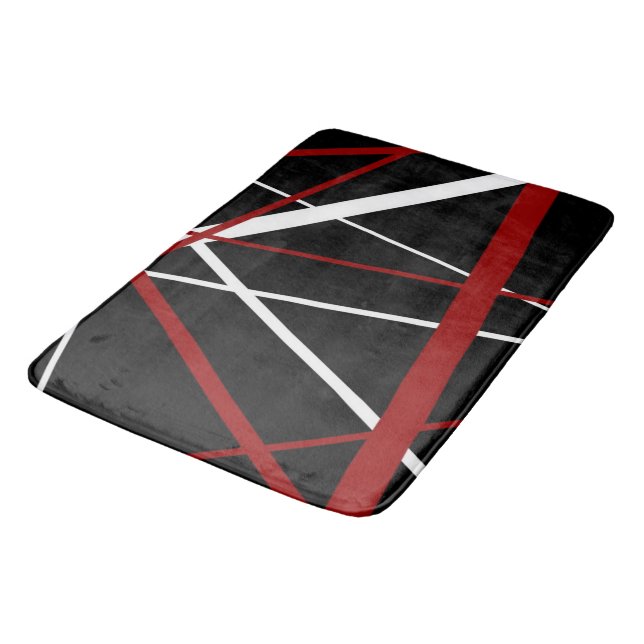 Modern Line Urban Geometry Black White Red Bath Mat (Angled)