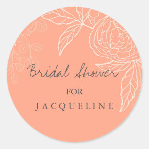 Modern Line Work Floral Sketch Peach Bridal Shower Classic Round Sticker