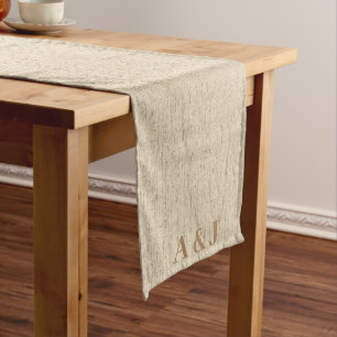 Modern Linen Colour Personalized Monogram Wedding  Medium Table Runner