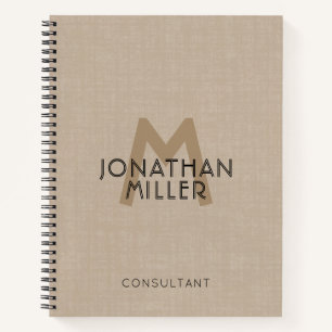 Modern Linen Monogram Name Notebook