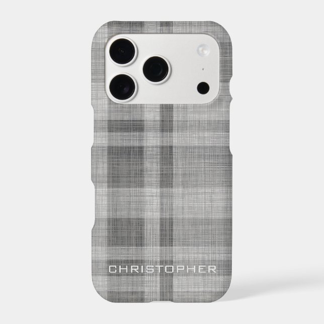 Modern Linen Plaid Pattern Personalized Name (Back)