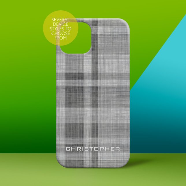 Modern Linen Plaid Pattern Personalized Name (Personalized Phone Case - subtle name)