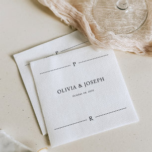 Modern Lines and Monogram Black and White Wedding Napkin