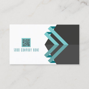 Modern Lines Aqua and Charcoal with QR Code Business Card