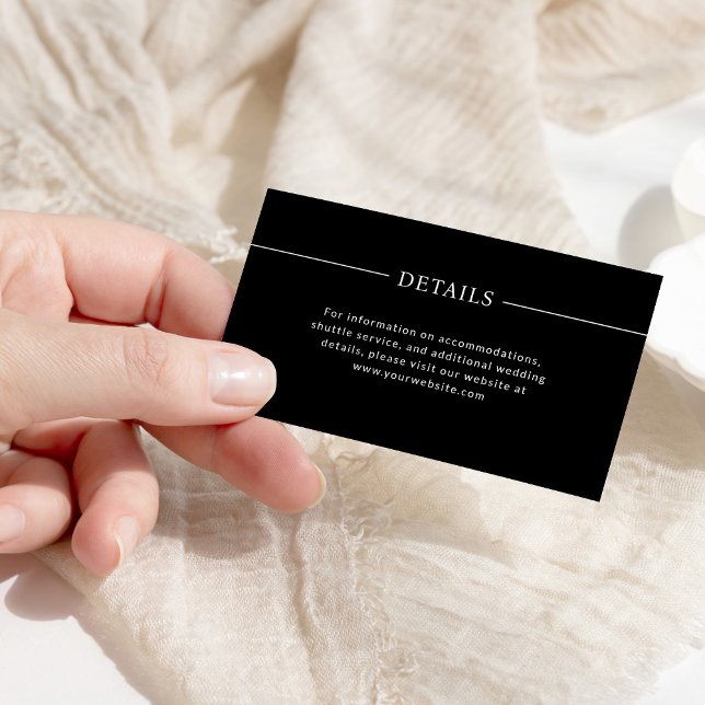 Modern Lines | Dark Black Wedding Details Enclosure Card (Creator Uploaded)